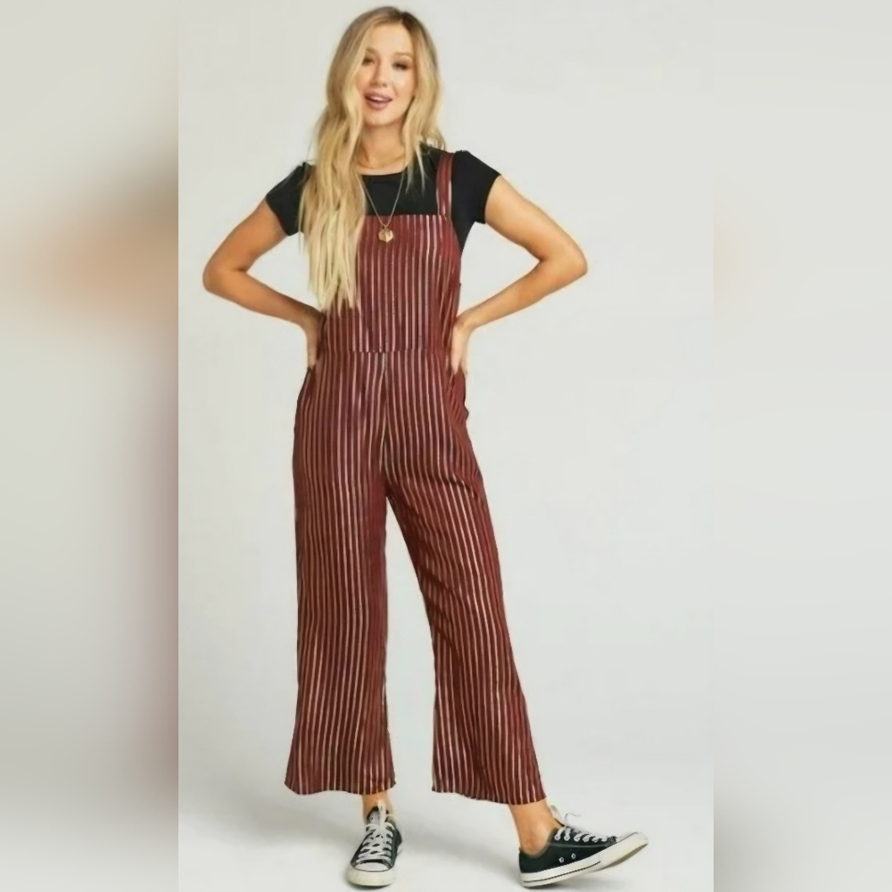 NWT Show Me Your MuMu Yvonne Metallic Striped Jumpsuit Size Small